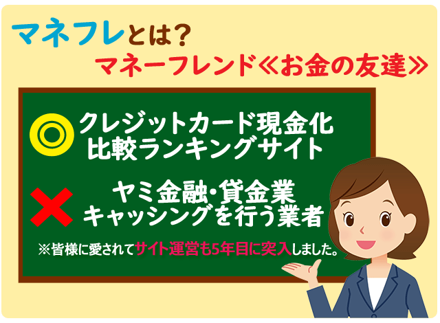 マネフレはクレジットカード現金化の比較ランキングサイトで決して闇金融・貸金業を行う業者ではありません!